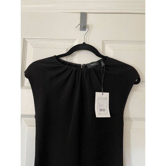 NWT Theory Classic Crepe Shirred Neck Black Dress - Picture 7 of 10